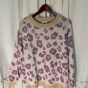 Chic Soul Cream and Pink Leopard Sweater